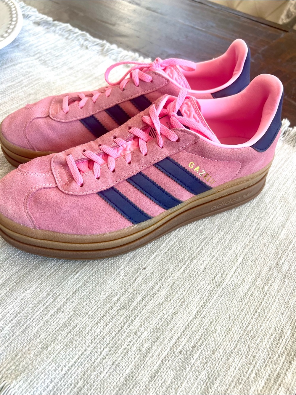 adidas Pink Suede Sneakers with Navy Stripes and Gum Sole